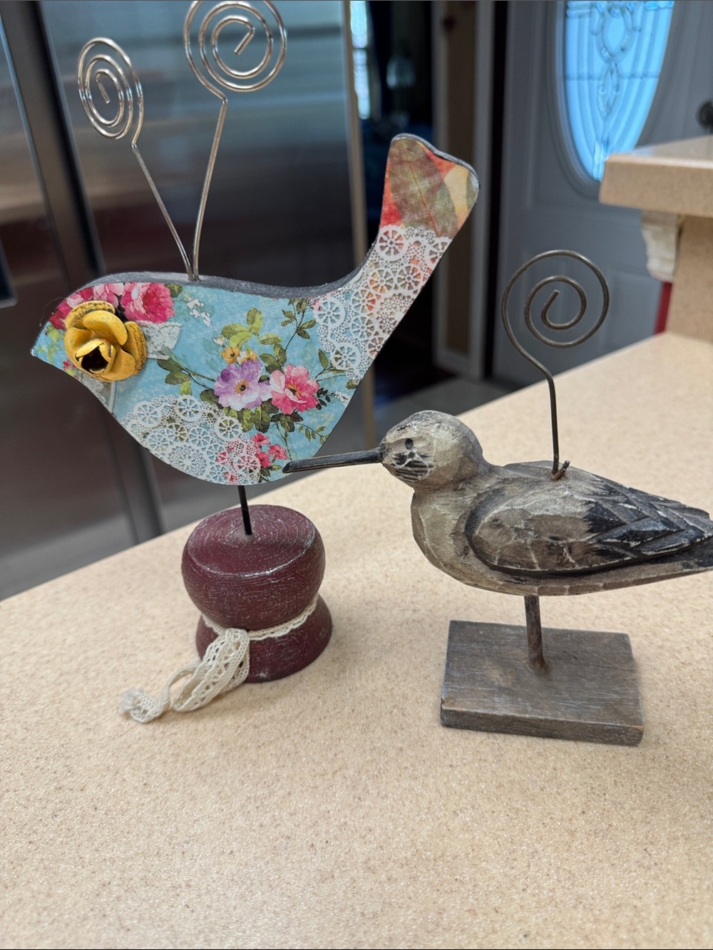 Source Unknown Floral Blue & Brown Decorative Bird Figurines